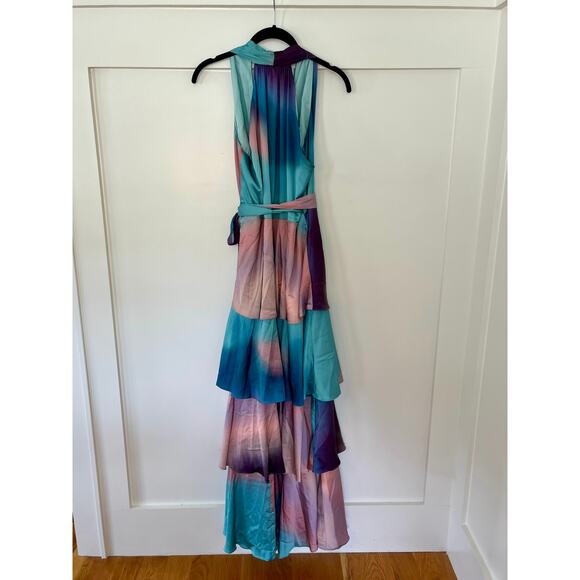 NEW NWT Hutch Satin Paige Wrap Maxi Tiered Ruffle Dress Multi Size Medium - Picture 3 of 6